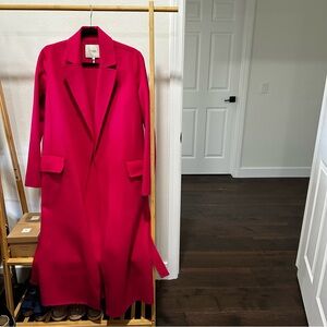 MAJE fuschia hot pink wool silk maxi coat